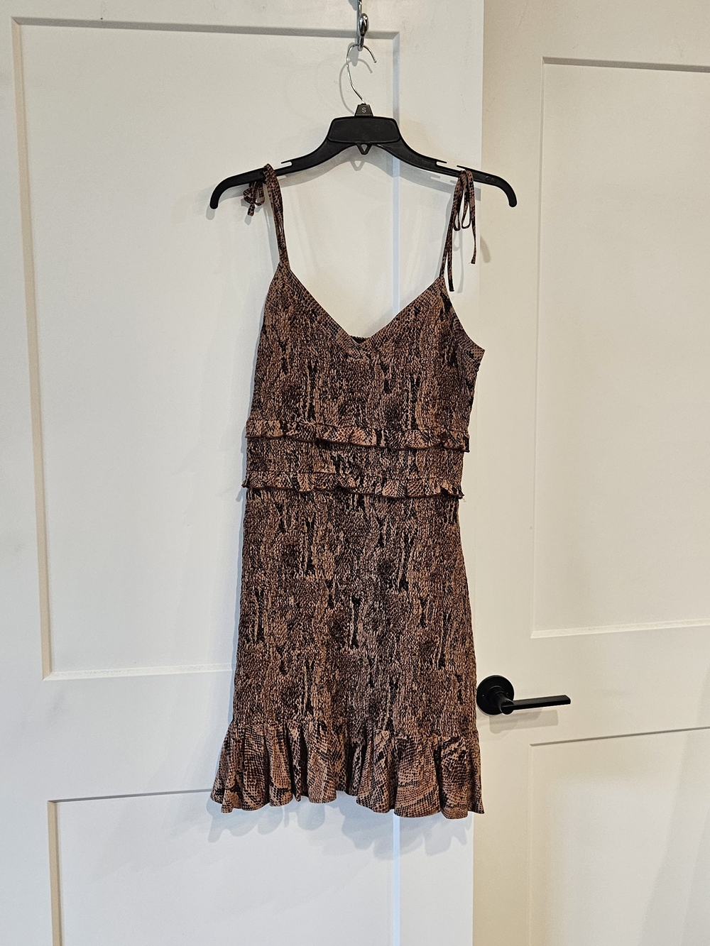Express Brown Snake-Print Tie-Shoulder Mini Dress